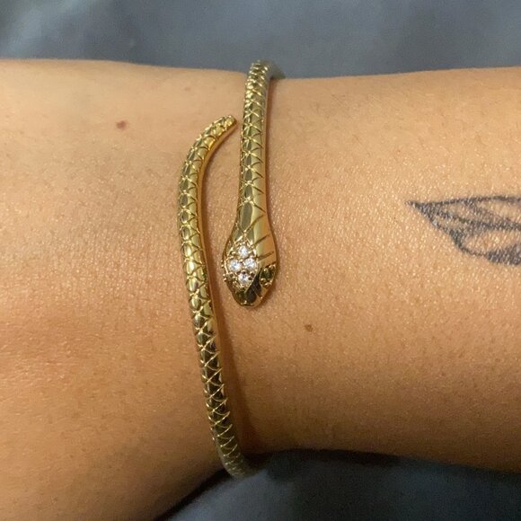 Neiman Marcus Snake Gold Open Bangle Cuff Bracelet - Picture 1 of 5